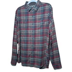 Kuhl Flannel Button Down Mens Medium Grey Red Plaid Excellent 7202 Shirt